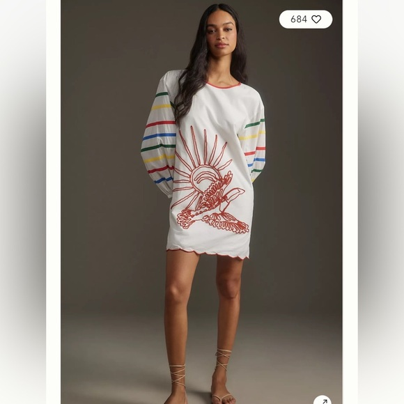 Farm Rio Long Sleeve Scallop Mini Dress - Picture 1 of 6